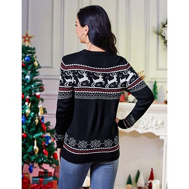 Womens Ugly Christmas Sweaters Snowflake Reindeer Long Sleeve Holiday Parrty Sweater Pullover Tops