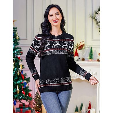 Womens Ugly Christmas Sweaters Snowflake Reindeer Long Sleeve Holiday Parrty Sweater Pullover Tops