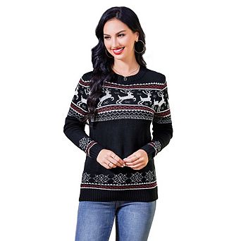 Womens Ugly Christmas Sweaters Snowflake Reindeer Long Sleeve Holiday Parrty Sweater Pullover Tops