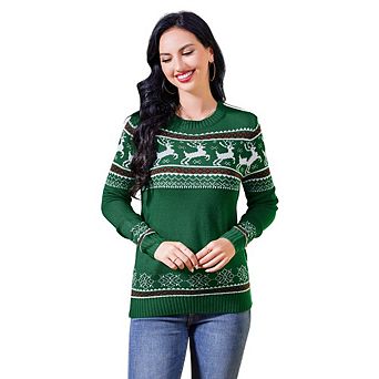 Womens Ugly Christmas Sweaters Snowflake Reindeer Long Sleeve Holiday Parrty Sweater Pullover Tops