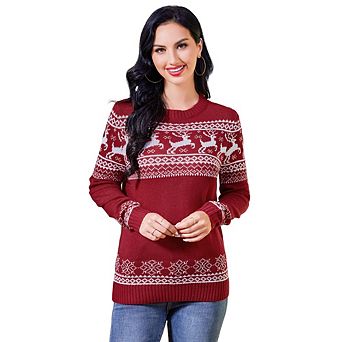 Womens Ugly Christmas Sweaters Snowflake Reindeer Long Sleeve Holiday Parrty Sweater Pullover Tops