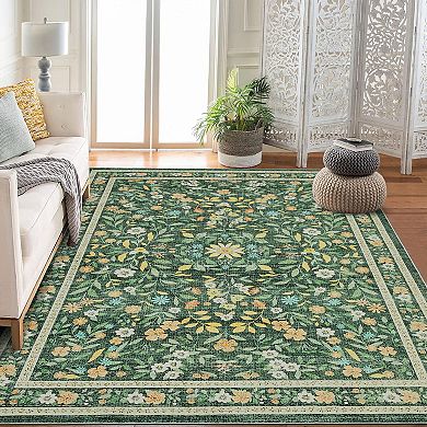 Floral Area Rugs for Living Room Washable Non Slip Ultra Thin Boho Flower Indoor Floor Carpet Girls