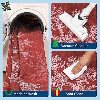 Christmas Washable, Area Rugs Non Slip Living Room Rug, Snowflake Soft Xmas Decor for Nursery Office
