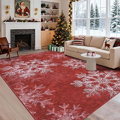Christmas Washable, Area Rugs Non Slip Living Room Rug, Snowflake Soft Xmas Decor for Nursery Office
