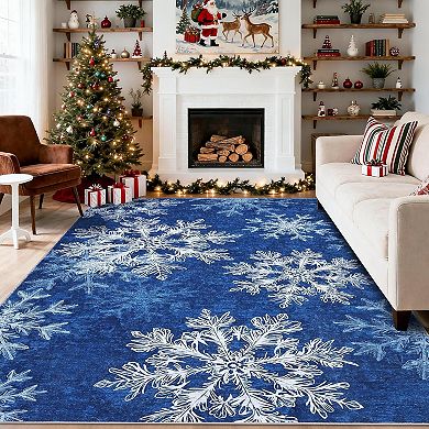 Christmas Washable, Area Rugs Non Slip Living Room Rug, Snowflake Soft Xmas Decor for Nursery Office