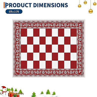 Washable Rug for Christmas Decor, Non Slip Carpet, Checkered Soft Low Pile Christmas Rug for Bedroom