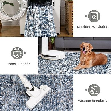 Vintage Style Area Rugs, Non-Slip Reversible Machine Washable Rug, Soft Rug for Living Room Bedroom