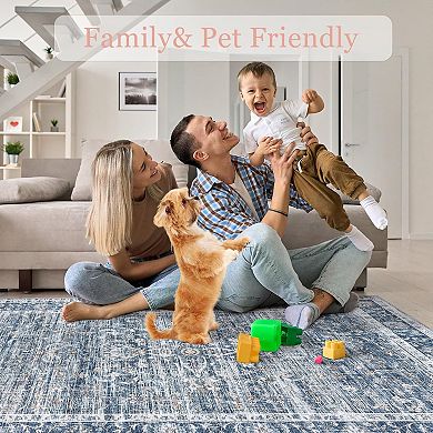 Vintage Style Area Rugs, Non-Slip Reversible Machine Washable Rug, Soft Rug for Living Room Bedroom