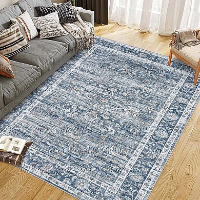 Vintage Style Area Rugs, Non-Slip Reversible Machine Washable Rug, Soft Rug for Living Room Bedroom