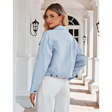 Women's Denim Jacket Button Up Long Sleeve Basic Trendy Jean Jacket Coat With Pockets