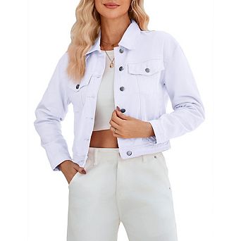 Women's Denim Jacket Button Up Long Sleeve Basic Trendy Jean Jacket Coat With Pockets