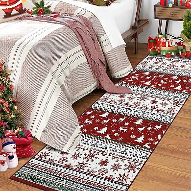 Washable Non-Slip Christmas Area Rug Vintage Boho Medallion Low Pile Carpet for Entryway Indoor