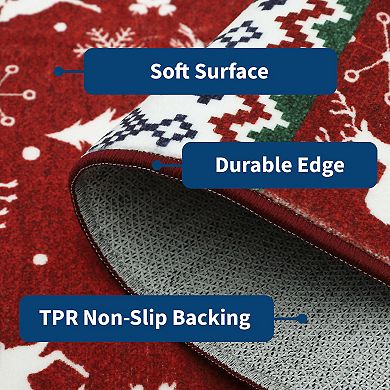 Washable Non-Slip Christmas Area Rug Vintage Boho Medallion Low Pile Carpet for Entryway Indoor