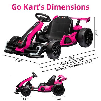 24V Kids Go Kart,300W Powerful Electric Drift Kart Car with Adjustable Seat,IDE On Toy with 4 Speed