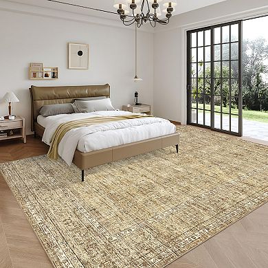 Vintage Floral Medallion Area Rug Washable Low Pile Non Slip Printed Rug for Living Room Bedroom