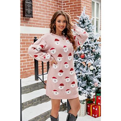 Women Ugly Christmas Sweater Dress Sweater Cute Fuzzy Slim Long Sleeve Knit Pullover Sweater Dresses