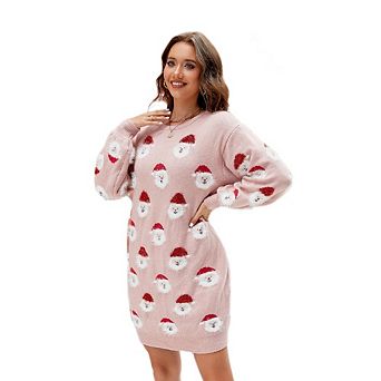 Women Ugly Christmas Sweater Dress Sweater Cute Fuzzy Slim Long Sleeve Knit Pullover Sweater Dresses