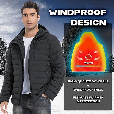 Unikome Men's Lightweight Packable Down Jacket Water-Resistant Winter Puffer Jackets with Hood