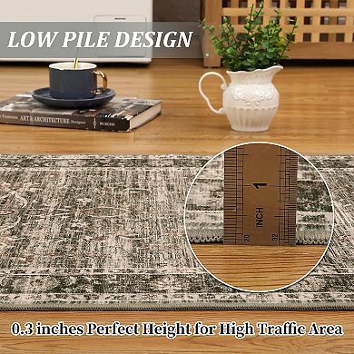 Vintage Style Area Rugs, Non-Slip Reversible Machine Washable Rug, Soft Rug for Living Room Bedroom