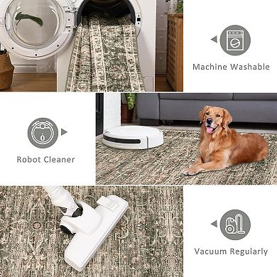 Vintage Style Area Rugs, Non-Slip Reversible Machine Washable Rug, Soft Rug for Living Room Bedroom