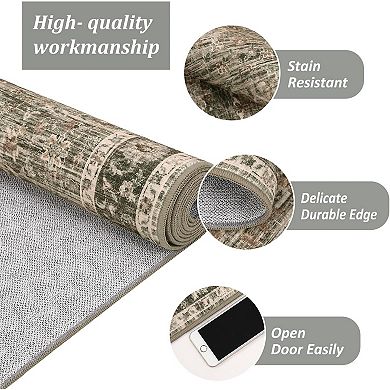 Vintage Style Area Rugs, Non-Slip Reversible Machine Washable Rug, Soft Rug for Living Room Bedroom