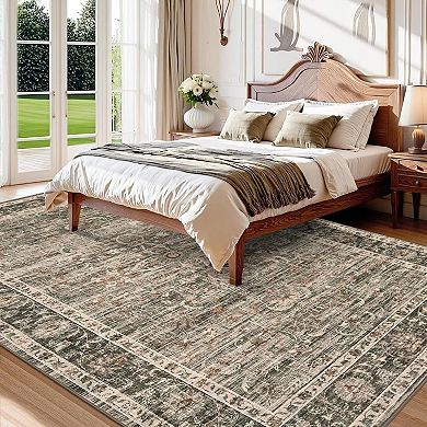Vintage Style Area Rugs, Non-Slip Reversible Machine Washable Rug, Soft Rug for Living Room Bedroom