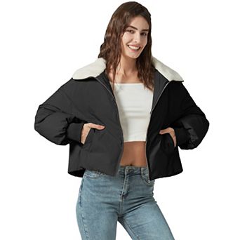 Unikome Women's Winter Puffer Jacket Cropped Coat Long Sleeve Warm Jackets Short Outerwear