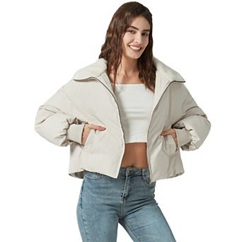 Unikome Women's Winter Puffer Jacket Cropped Coat Long Sleeve Warm Jackets Short Outerwear