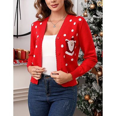Women Christmas Cropper Sweaters Cardigans Ugly Fuzzy Knit Long Sleeve Pullover Party Holiday