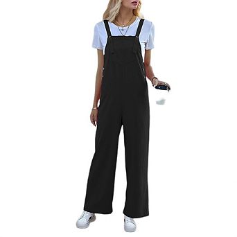 Women's Casual Solid Color Jumpsuits Buckle Adjustable Straps Side Zipper Overalls