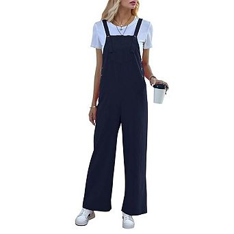 Women's Casual Solid Color Jumpsuits Buckle Adjustable Straps Side Zipper Overalls