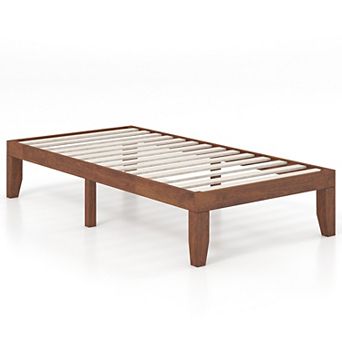 14 Inch Twin Size Rubber Wood Platform Bed Frame with Wood Slat Support