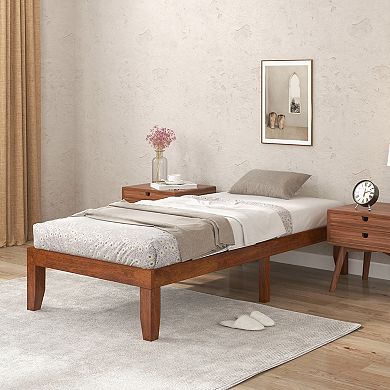 14 Inch Twin Size Rubber Wood Platform Bed Frame with Wood Slat Support