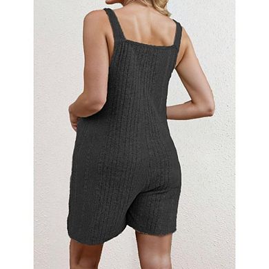 Women's Maternity Knit Overalls Shorts Solid Color Ribbed Sleeveless Jumpsuits With Pockets