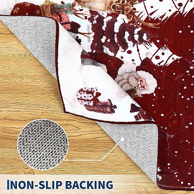 Christmas Area Rug, Machine Washable Xmas Santa Claus Rug, Non Slip Soft Bedroom Rugs Low Pile