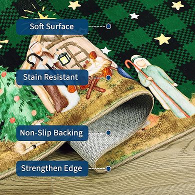 Christmas Rug,Washable Rug for Livingroom Soft Low-Pile Non-Shedding Checkered Print Holiday Carpet