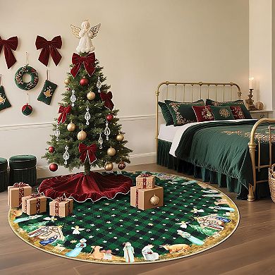 Christmas Rug,Washable Rug for Livingroom Soft Low-Pile Non-Shedding Checkered Print Holiday Carpet