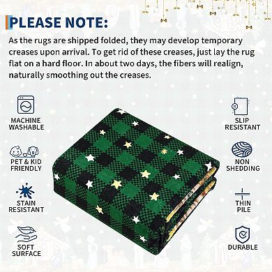Christmas Rug,Washable Rug for Livingroom Soft Low-Pile Non-Shedding Checkered Print Holiday Carpet