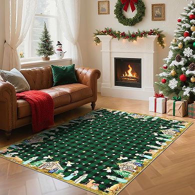 Christmas Rug,Washable Rug for Livingroom Soft Low-Pile Non-Shedding Checkered Print Holiday Carpet