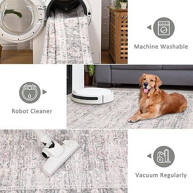 Vintage Style Area Rugs, Non-Slip Reversible Machine Washable Rug, Soft Rug for Living Room Bedroom