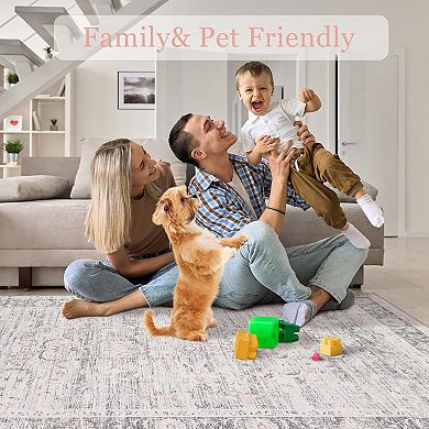 Vintage Style Area Rugs, Non-Slip Reversible Machine Washable Rug, Soft Rug for Living Room Bedroom