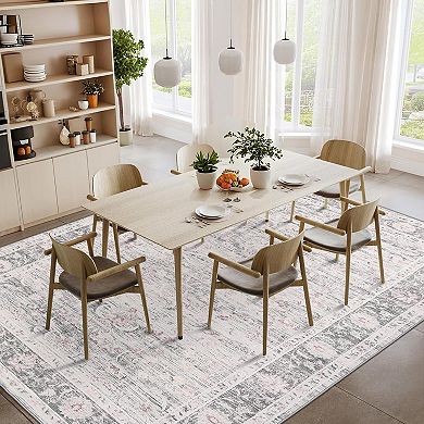 Vintage Style Area Rugs, Non-Slip Reversible Machine Washable Rug, Soft Rug for Living Room Bedroom