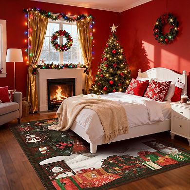 Christmas Snowman Washable Non Slip Area Rug Decorations Rugs for Living Room Low Pile Throw Carpet