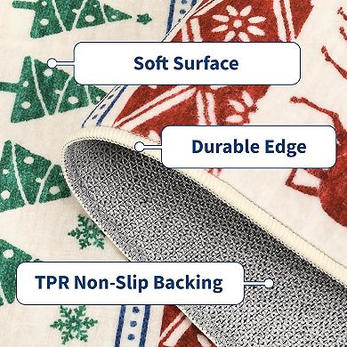 Christmas Area Rug, Washable Snowflake Carpet, Small Entryway Area Rug Non Slip Holiday Decorative