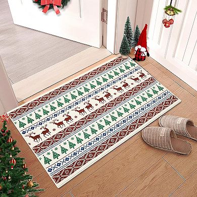 Christmas Area Rug, Washable Snowflake Carpet, Small Entryway Area Rug Non Slip Holiday Decorative