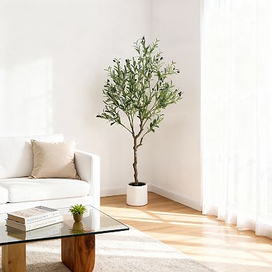 Olive Artificial Tree, Large Artificial Plants in White Pot, Realistic Olive Tree for Home