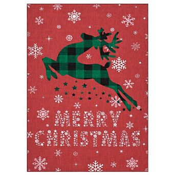 Snow Reindeer Christmas Area Rugs for Living Room Soft Washable Non Slip Low Pile Home Decor Indoor