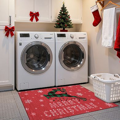 Snow Reindeer Christmas Area Rugs for Living Room Soft Washable Non Slip Low Pile Home Decor Indoor