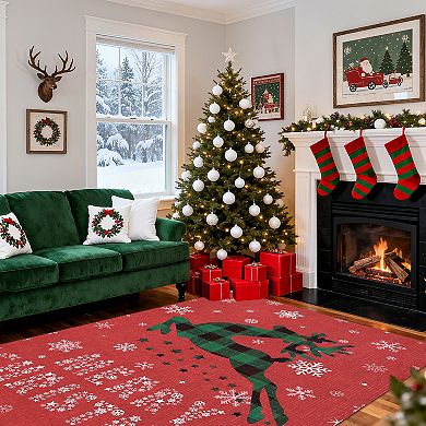 Snow Reindeer Christmas Area Rugs for Living Room Soft Washable Non Slip Low Pile Home Decor Indoor