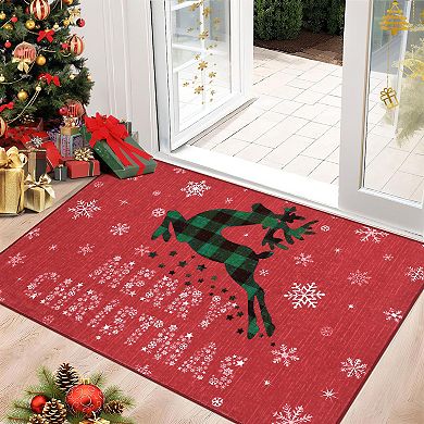 Snow Reindeer Christmas Area Rugs for Living Room Soft Washable Non Slip Low Pile Home Decor Indoor